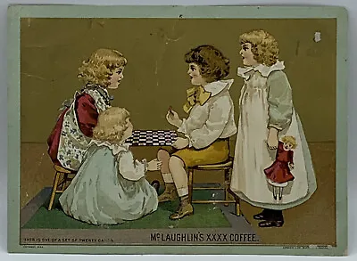 Antique Mclaughlin's XXXX Coffee Trade Card~1892~Children Playing Checkers • $6