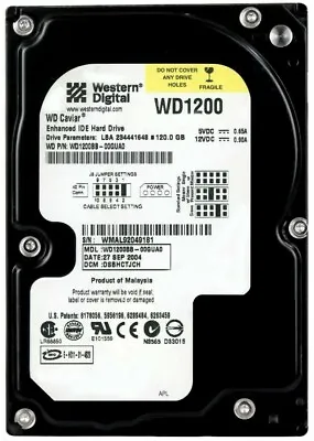 Hard Drive WD Caviar 120GB 7200U/Min 2MB Pata / Ata / Ide WD1200BB 3.5'' Inch • $141.17