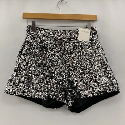 £6.99 • Buy Golden Sequinned Shorts Women's Size 26  Black Silver Party Disco Pockets 512284