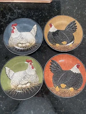 SET (4) Sakura Oneida HENNY & PENNY 8 1/8  Salad Plates Warren Kimble Chicken • $19.99