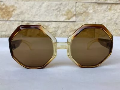 Nos Vintage Octagonal Sunglasses France Made 1950's Squared Tortoise Brown Mint • $159.20