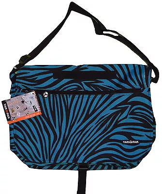 Yak Pak Blue & Black Zebra Print Messenger Bookbag Travel Shoulder Strap Bag • $18.99