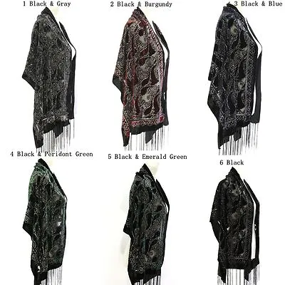 Elegant 6 Colors Vintage Floral Beaded Silk Burnout Velvet Shawl Wrap Long Scarf • $19.99