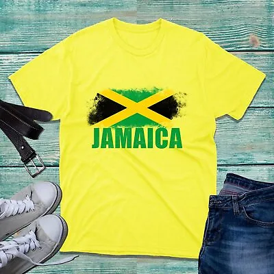 Jamaica Distressed Flag T-Shirt Jamaican Patriotic Flag Gift Unisex Yellow Top • £9.99