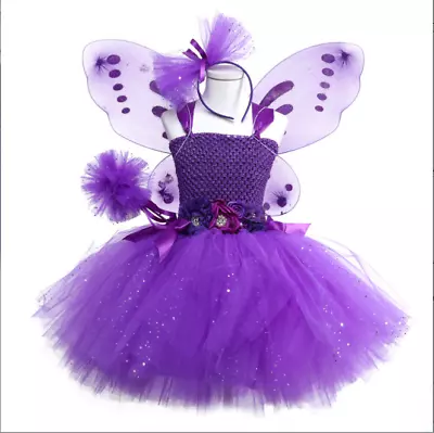 £18.03 • Buy Girls Kids Fancy Dress Up Fairy Halloween Butterfly Wings Tutu Outfit Costume