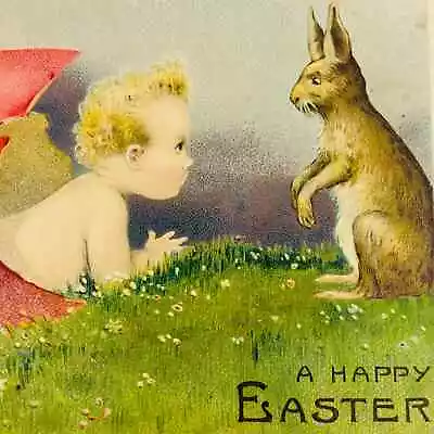 1910s Easter Post Card Embossed Baby In Giant Egg Anthropomorphic Bunny PA5 • $27