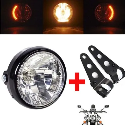 Universal 7  Motorcycle Headlight LED Turn Signal Indicators Headlamp W/ Bracket • $19.88