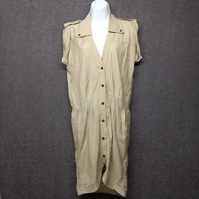 Mike & Chris Button Up Dress - Women's SIZE S - Beige Collared Short Sleeve. • $13.45