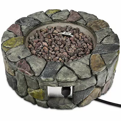 28 Inch Stone Gas Fire Pit 40000 BTU Propane Patio Yard W/ Lava Rocks • $247