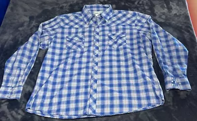 Wrangler Wrancher Pearl Snap Shirt Mens 2XT Western Plaid Long Sleeve XXL Tall • $16.99