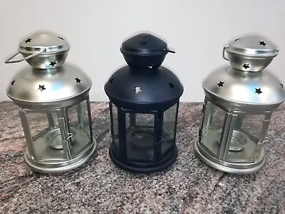 3 X Vintage IKEA ROTERA Tea Light Lanterns (2xGalvanised & 1xBlack) In VGC • £17.99