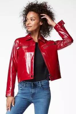 $998 - J BRAND Yvette Venetian Patent Red Leather Jacket Size S • $119.99