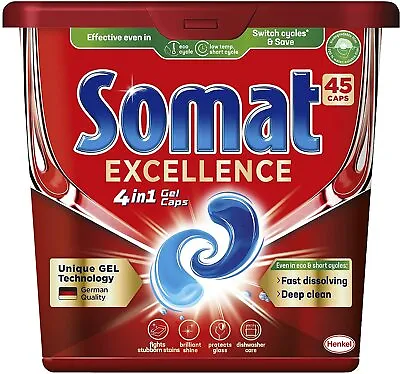 $26 • Buy Somat Excellence 4-in-1 Dishwasher Capsules (45 Pack), Dishwashing Tablets 