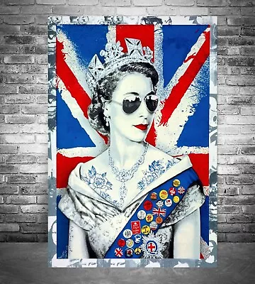 Queen Elizabeth Union Jack Graffiti Street Art Frame Wall Canvas Or Poster Print • $63.40