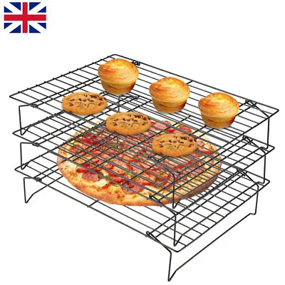 3Tier Stainless Steel Cooling Oven Baking Cake Biscuit Tray Rack Non Stick Shelf • £10.66