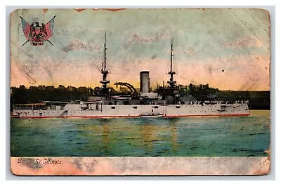 United States Battleship USS Illinois 1907 UDB Postcard Q22 • £3.43