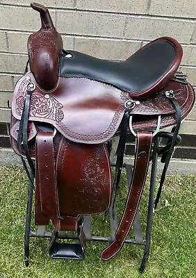 Western Leather Horse Saddle Used Pleasure Trail Barrel Racing Brown Tack 15-18” • $469.20