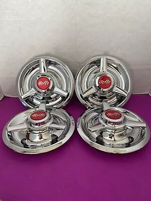 (4) 3 Bar Spinners Center Caps For Chevy Rally Wheels 7  Red Flags Decals • $99.99