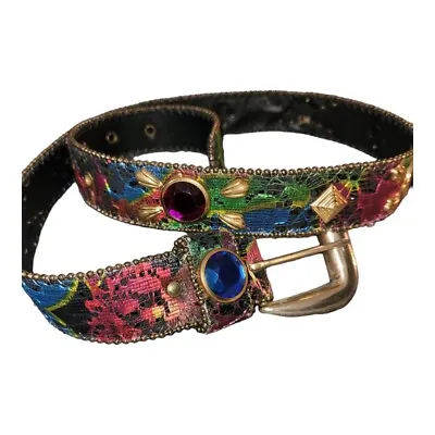 Vintage 90s Tapestry Colorful Belt Gems Jewels Fits 26  - 30  • $14.99
