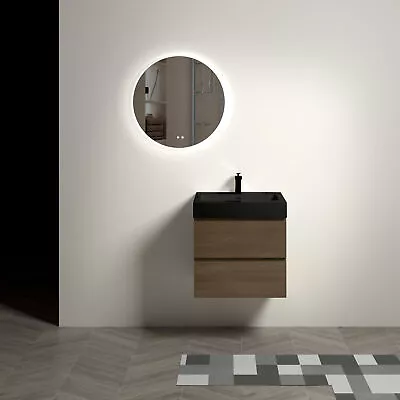 24 Dark Oak Bathroom Vanity W/Black SinkWall Mounted Bathroom Vanity For Modern • $489.39