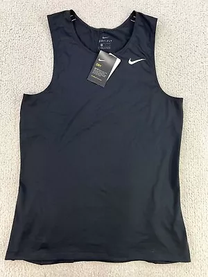 Nike Stock Muscle Running Tank Shirt Track Stretch Men's Large Black CV2697 New • $29.48