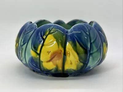 VTG MCM Majolica Drip Pottery Planter Flower Frog Blue Yellow Aqua Green • $34.95