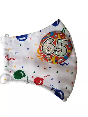 HAPPY 65th BIRTHDAY BALLOONS FACE MASK GIFT. REUSABLE WASHABLE FITTED NOSE. • £4.95