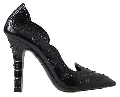 DOLCE & GABBANA Shoes CINDERELLA Black Floral Crystal Heels EU39 / US8.5 1500usd • $1227.52