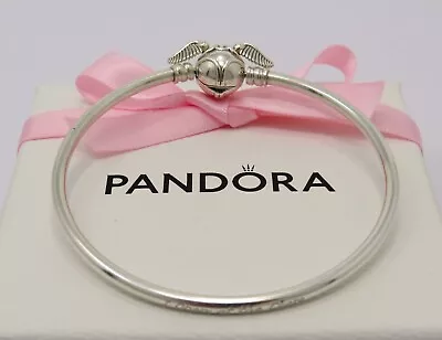 (34) Authentic Pandora Silver Harry Potter Golden Snitch Clasp Bangle - S925 ALE • £10