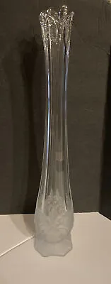 Mikasa Clear Glass Swung Stretch Footed Vase With Frosted Opaque Roses 19 1/2” • $59.99