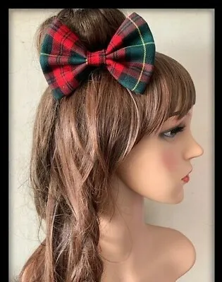 Scottish Tartan Hair Bow Tie Bobbles Hairband Headband Burns Night Rosette Sash • £2.99