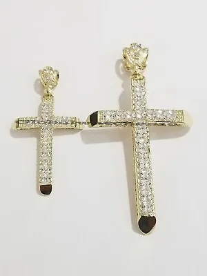 Real 10k Yellow Gold Cross Charm 3  Pendant Men Jesus Crucifix • $336.74