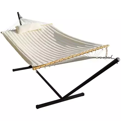 12 Ft. Quilted 2-Person Hammock With Stand And Detachable Pillow White • $129.31