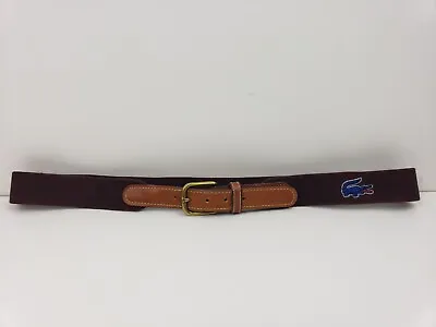 Vintage LACOSTE Belt Men's Sz 34 Stretch Fabric & Leather Brass Logo Alligator  • $27.40