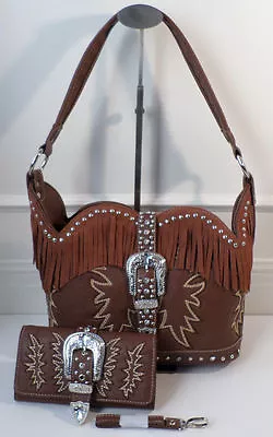 Montana West Sweetheart Fringe Handbag Purse Silvertone Studding New Belt Buckle • $78.99