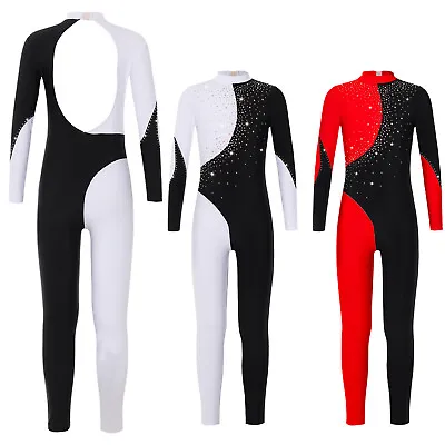 UK Girls Full Body Unitard Gymnastics Leotard Catsuit Athletic Skating Jumpsuits • £5.30