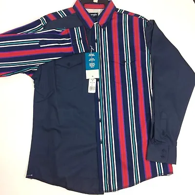 NOS New Vtg 90's Wrangler Blue Stripe Cowboy Western Button Up RODEO Shirt 17 • $256.95