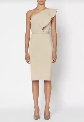 $289 • Buy Scanlan Theodore Crepe Knit Ruffle Dress Bodycon Event Beige Cocktail  Size S