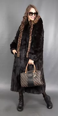 3697 Gorgeous Real Saga Mink Coat Luxury Fur Hood Very Long Beautiful Size M • $36