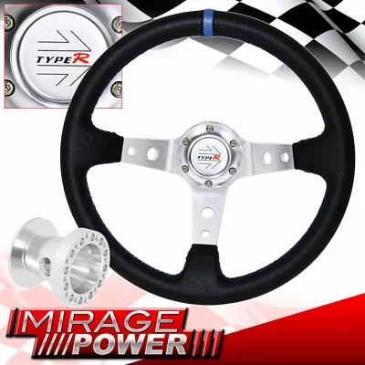 Deep Dish Black Steering Wheel Silver Center + Chrome Adapter For 92-95 Civic • $60.99