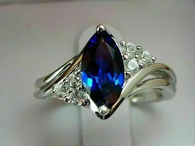 2CT Marquise Cut Lab Created Blue Sapphire Engagement Ring 14K White Gold Plated • $109.99