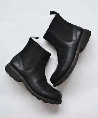 Vintage Mens DIRK BIKKEMBERGS Boots Combat Shoes Logo Black Leather Size 45 • $842.46