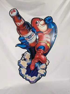 Vintage 1989 Anheuser Budweiser Beer Bud Man Metal Sign Mancave Bar 28  Tall • $89.99