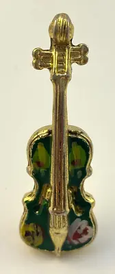 Hand Painted Gold Tone Metal Miniature Violin Figurine Marked Eng 183 • $12
