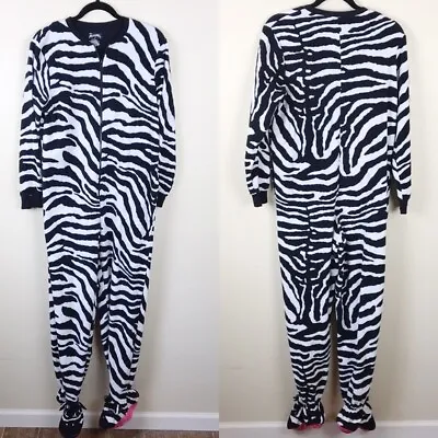 Nick & Nora Zebra Black White Jumpsuit PJ Pajamas Animal Print Small • £24.10