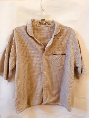  FLANNEL By Bud Berma Mens Large Brown Checkered Pajama Top Cut Short Sleeve VTG • $22.99