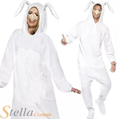 Adult Rabbit Costume One Piece Easter White Bunny Fancy Dress Mens Ladies Outfit • £22.49