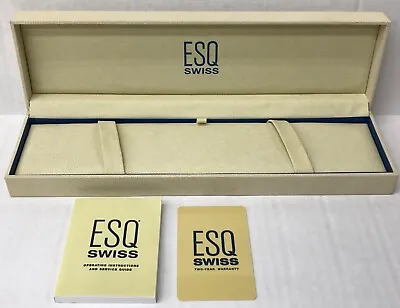 ESQ BY MOVADO SWISS Off White Long WATCH BOX Jewelry Storage Case With Booklets • $16.99