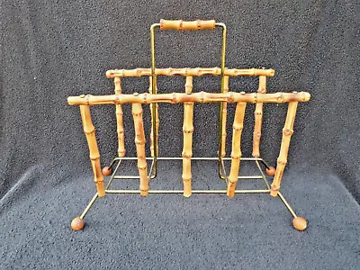 TIKKI RETRO FREESTANDING MAGAZINE RACK VINTAGE 1970s BOHO METAL BAMBOO • £9.99