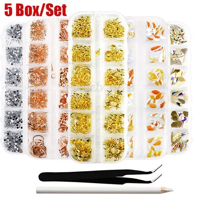 5 Box Nail Art Rhinestones Jewelry Glass Glitter 3D Diamond Crystal Gems Tips US • $5.99